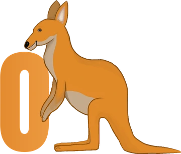 The Adminroo kangaroo leaning on a big orange O