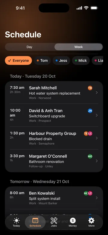 Adminroo Schedule screen