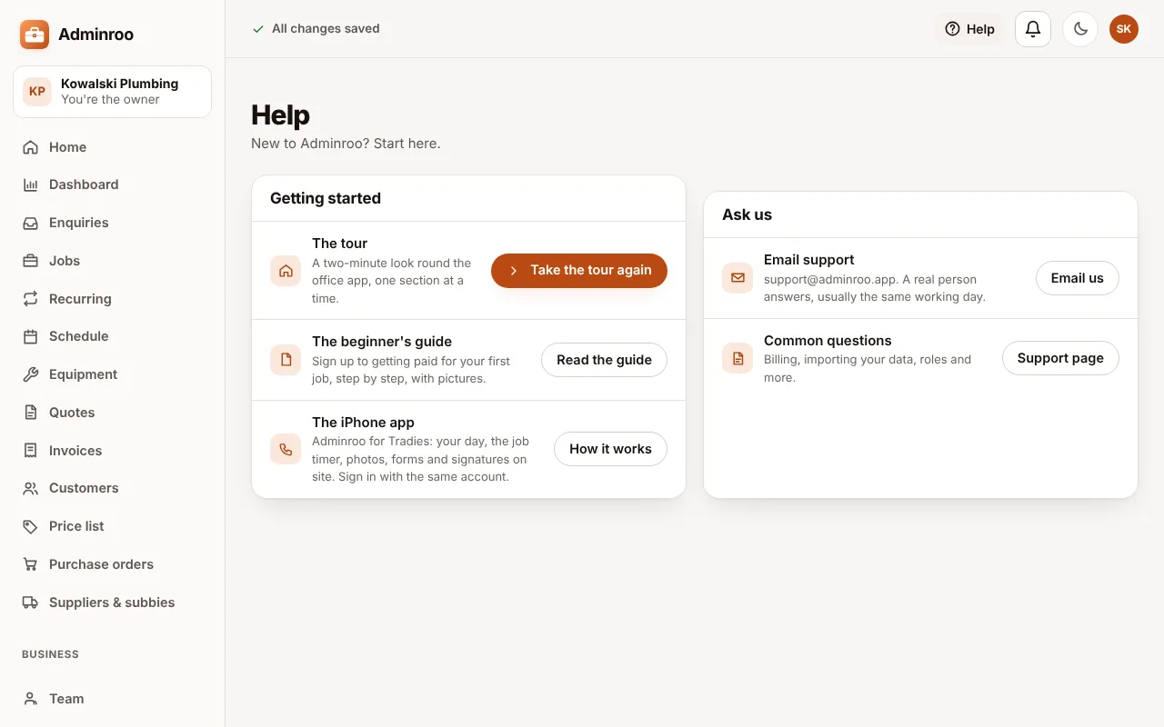 Help in the office web app