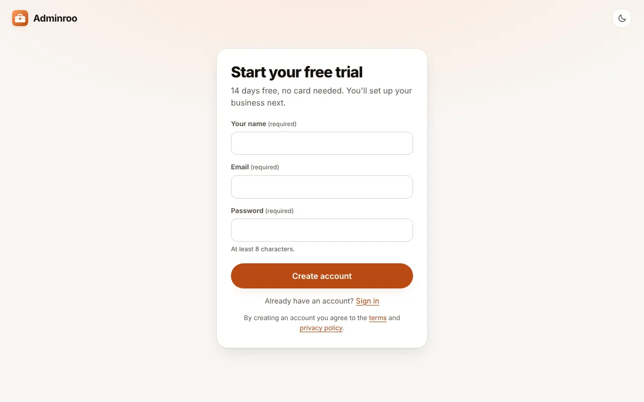 The sign-up page